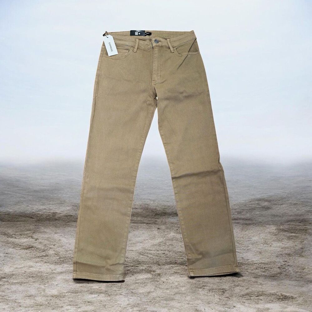 Express Men's Slim Straight Fit Khaki Medium Wash Stretch Denim Jeans 5-Pocket